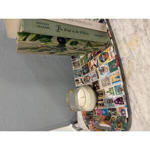 Vintage Decoupage Stamp Tray • Retro Collage Art Serving Tray